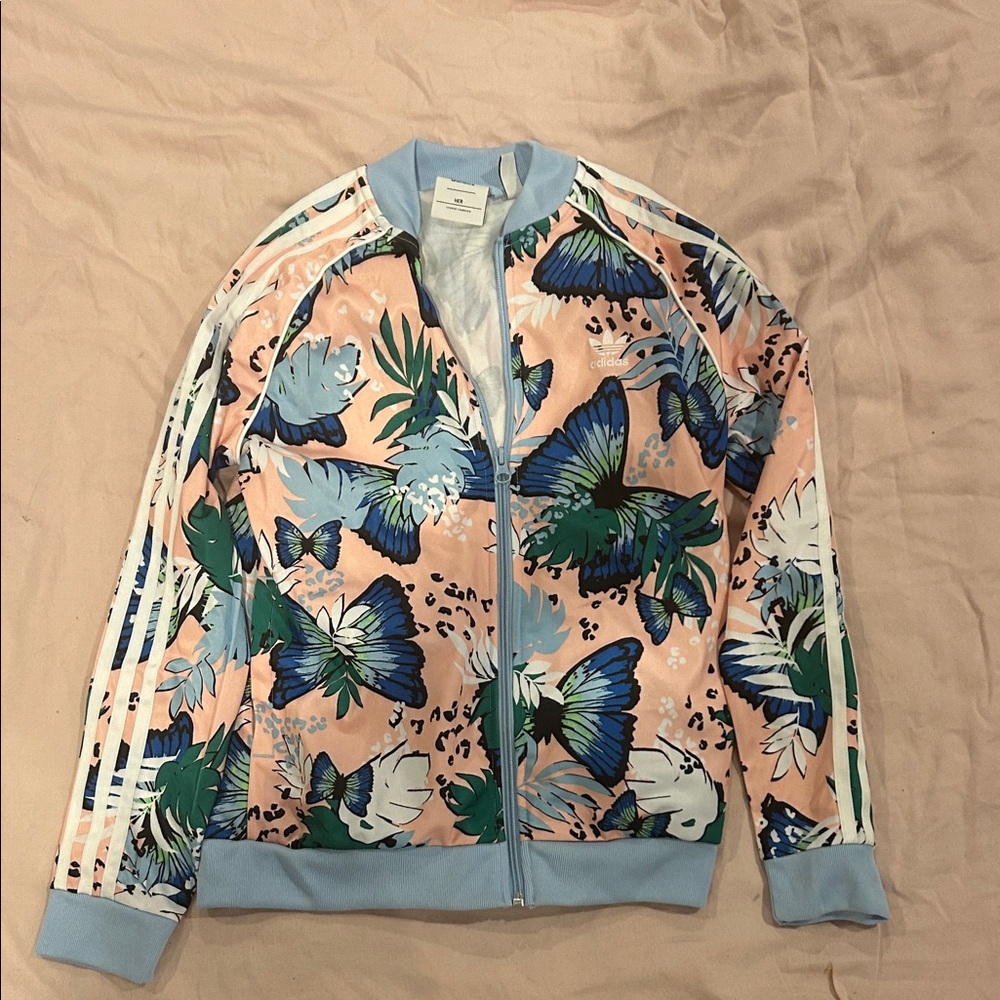 Adidas Butterfly lightweight zip up Blue and Peach